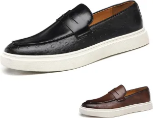 Men's Leather Platform Penny Loafers Fashion Round Toe Slip On Tuxedo Dress Shoes for Party Wedding Smoking Shoes