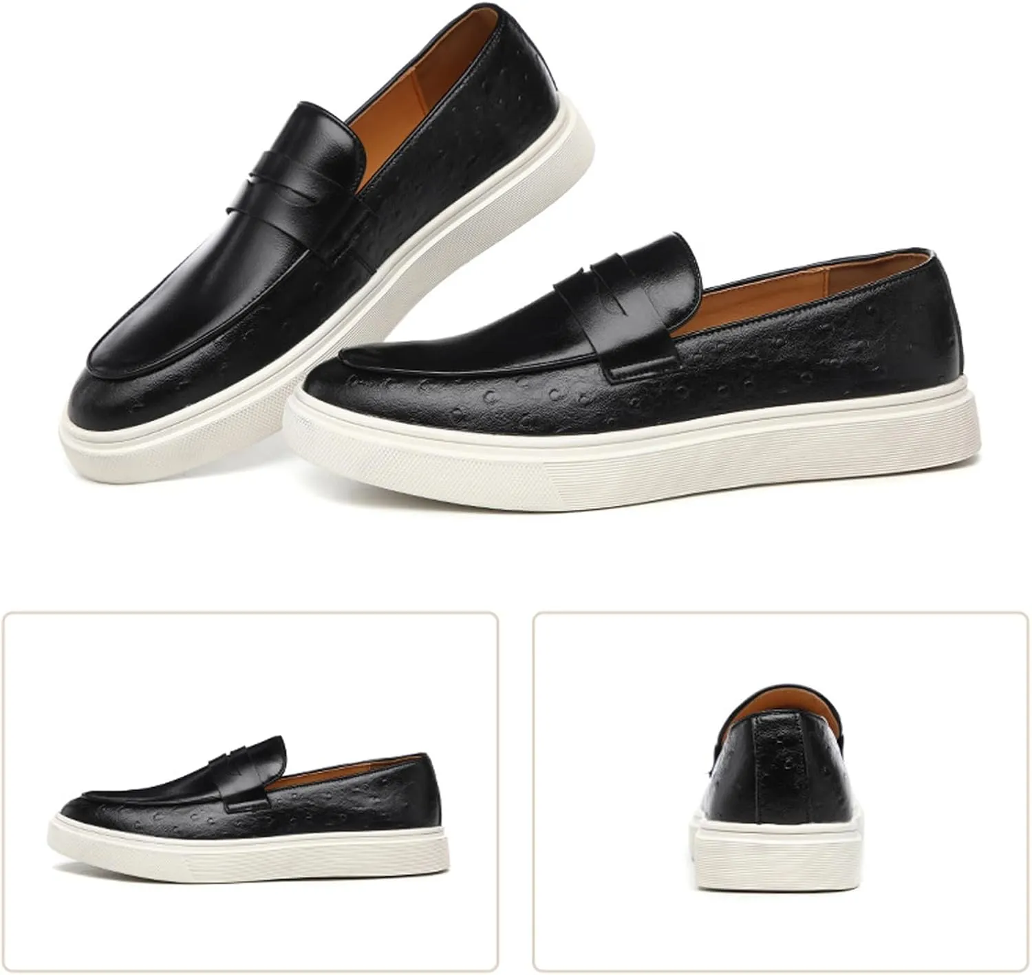 Men's Leather Platform Penny Loafers Fashion Round Toe Slip On Tuxedo Dress Shoes for Party Wedding Smoking Shoes