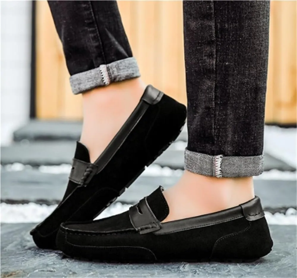 Men's Loafers for Men Genuine Leather Stitching Details Suede Vamp Round Toe Anti-Slip Comfortable Lightweight Driving Boat Shoes
