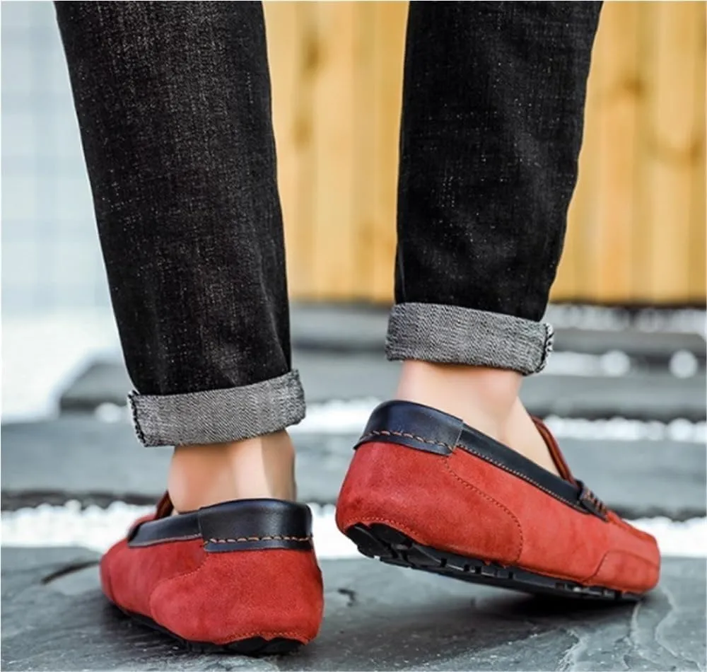 Men's Loafers for Men Genuine Leather Stitching Details Suede Vamp Round Toe Anti-Slip Comfortable Lightweight Driving Boat Shoes