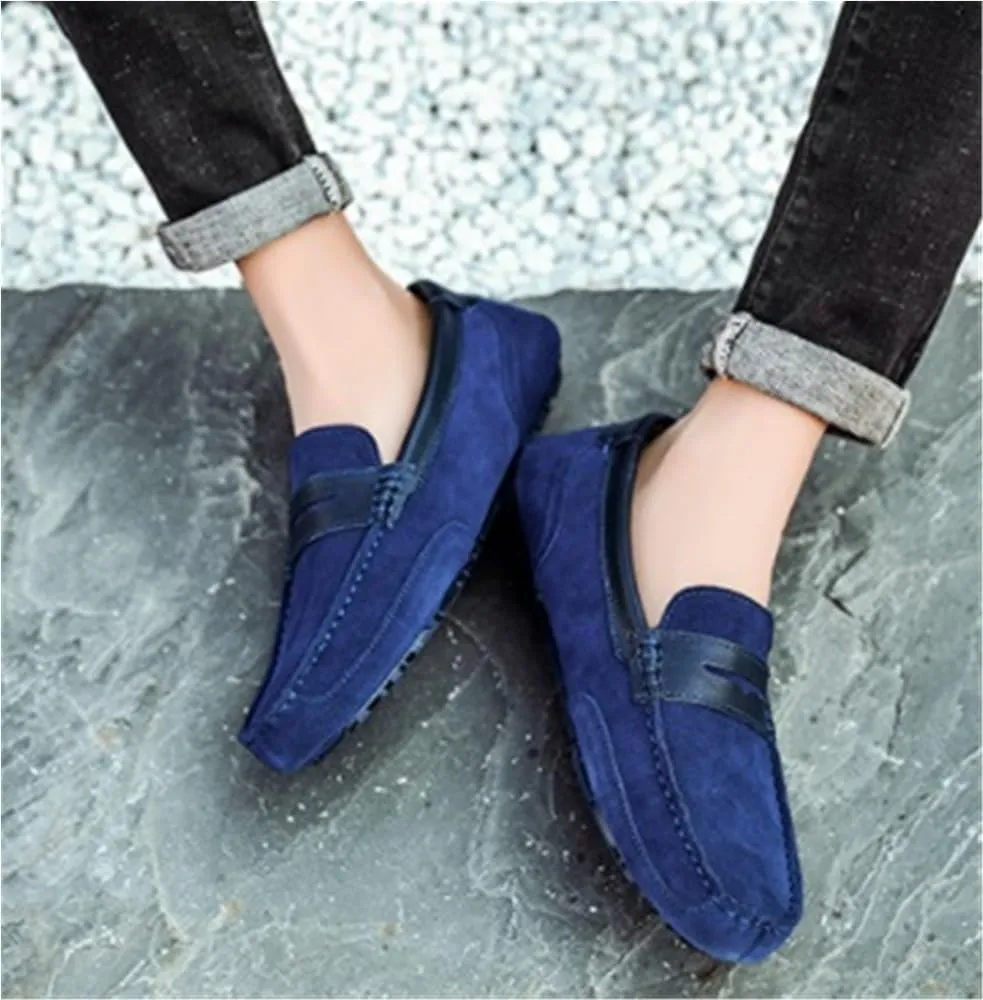 Men's Loafers for Men Genuine Leather Stitching Details Suede Vamp Round Toe Anti-Slip Comfortable Lightweight Driving Boat Shoes