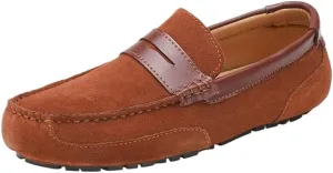 Men's Loafers for Men Genuine Leather Stitching Details Suede Vamp Round Toe Anti-Slip Comfortable Lightweight Driving Boat Shoes