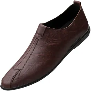 Men's Loafers Shoes Lightweight Stitching Details Driving Loafers Leather Slip Resistant Flat Heel Comfortable Prom Slip-on