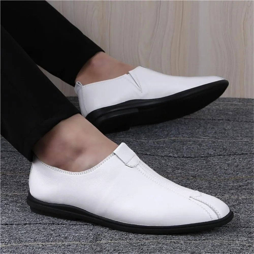 Men's Loafers Shoes Lightweight Stitching Details Driving Loafers Leather Slip Resistant Flat Heel Comfortable Prom Slip-on