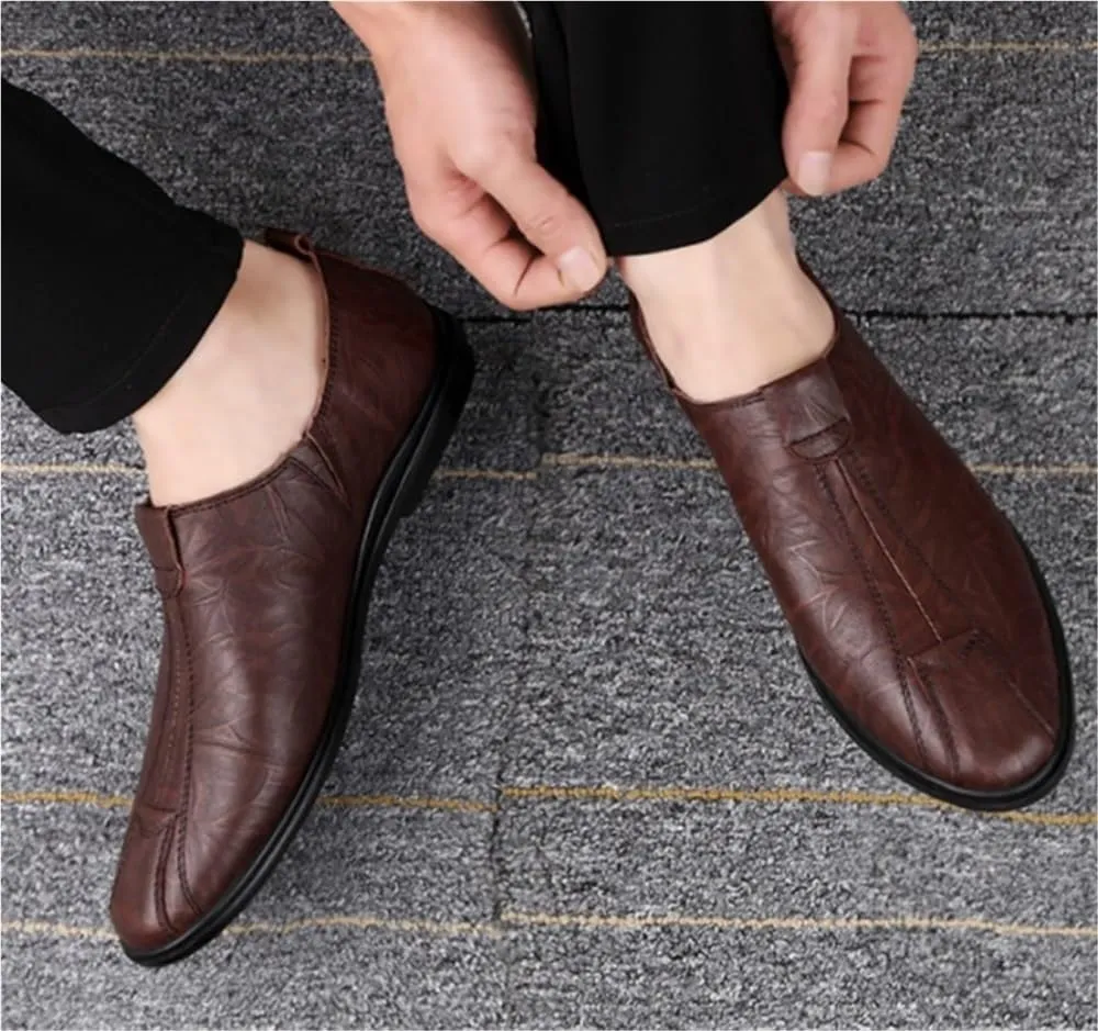 Men's Loafers Shoes Lightweight Stitching Details Driving Loafers Leather Slip Resistant Flat Heel Comfortable Prom Slip-on