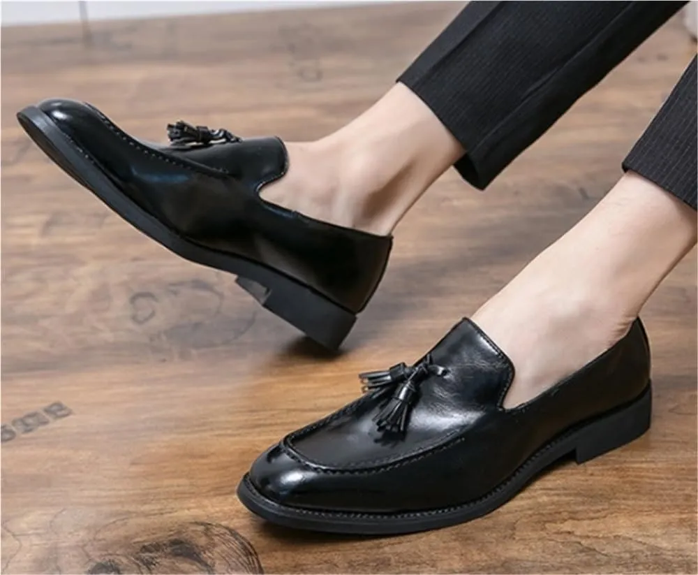 Men's Loafers Shoes Tassel Square Burnished Toe Leather Lightweight Comfortable Anti-Slip Classic Prom Slip-on