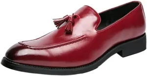 Men's Loafers Shoes Tassel Square Burnished Toe Leather Lightweight Comfortable Anti-Slip Classic Prom Slip-on