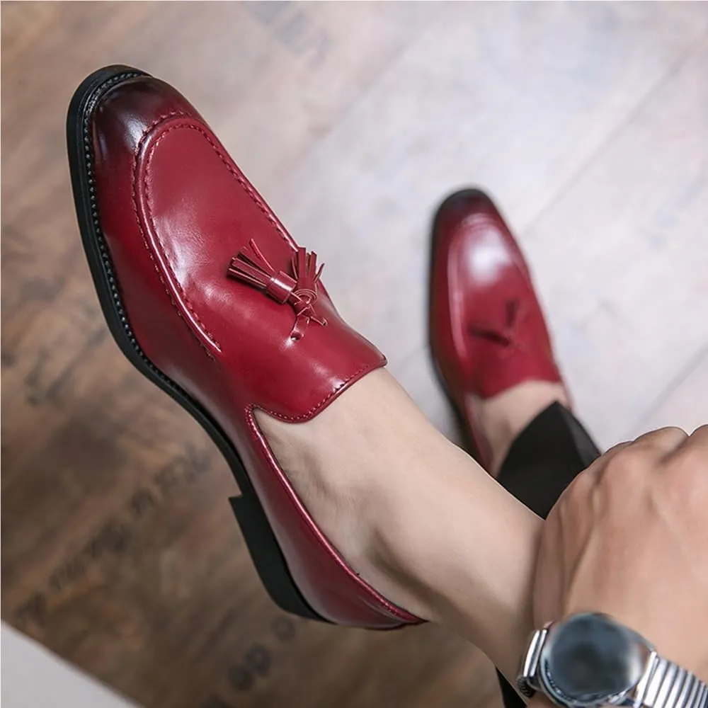 Men's Loafers Shoes Tassel Square Burnished Toe Leather Lightweight Comfortable Anti-Slip Classic Prom Slip-on