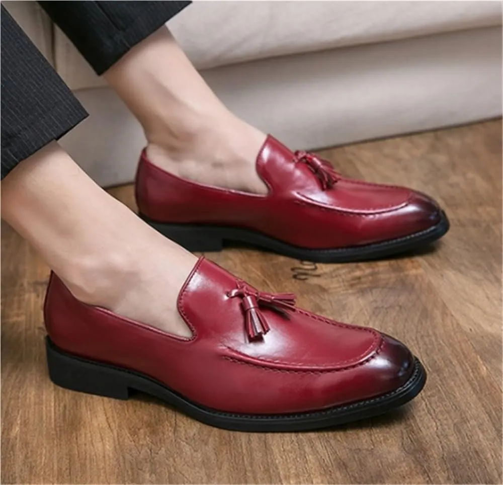 Men's Loafers Shoes Tassel Square Burnished Toe Leather Lightweight Comfortable Anti-Slip Classic Prom Slip-on