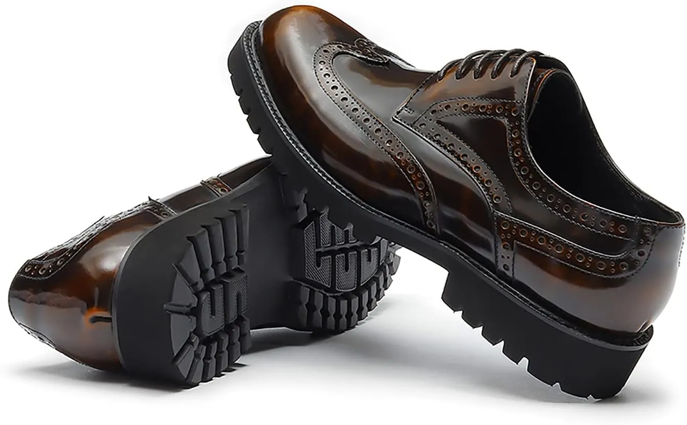 Men's Oxfords Casual Dress Wight Brogues Shoes Genuine Leather Derby Fashion Formal Tuxedo Walking Shoes for Men