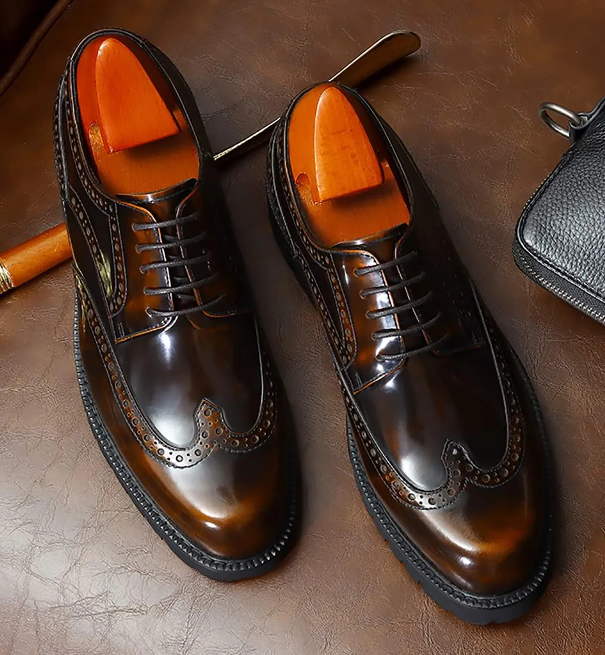 Men's Oxfords Casual Dress Wight Brogues Shoes Genuine Leather Derby Fashion Formal Tuxedo Walking Shoes for Men