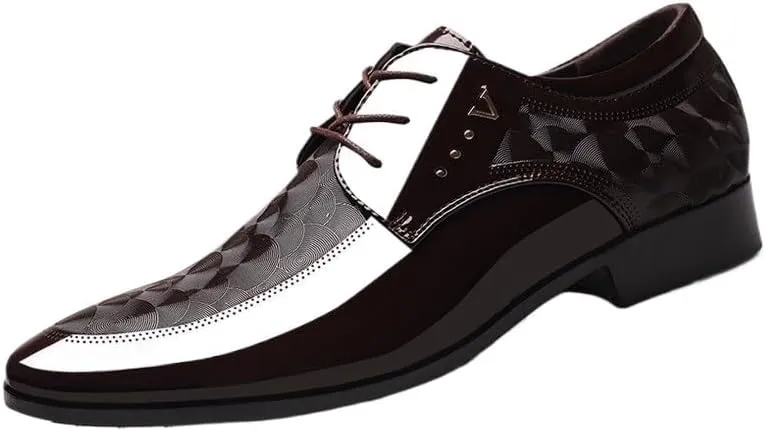 Men's Shiny Patent Leather Dress Shoes Mens Comfortable Tuxedo Shoes Formal Derby Shoes Non-Slip Softsole Walking Oxford Shoes