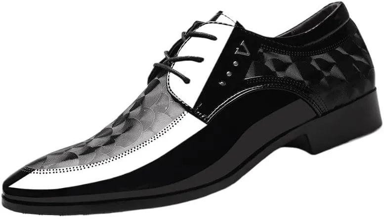 Men's Shiny Patent Leather Dress Shoes Mens Comfortable Tuxedo Shoes Formal Derby Shoes Non-Slip Softsole Walking Oxford Shoes