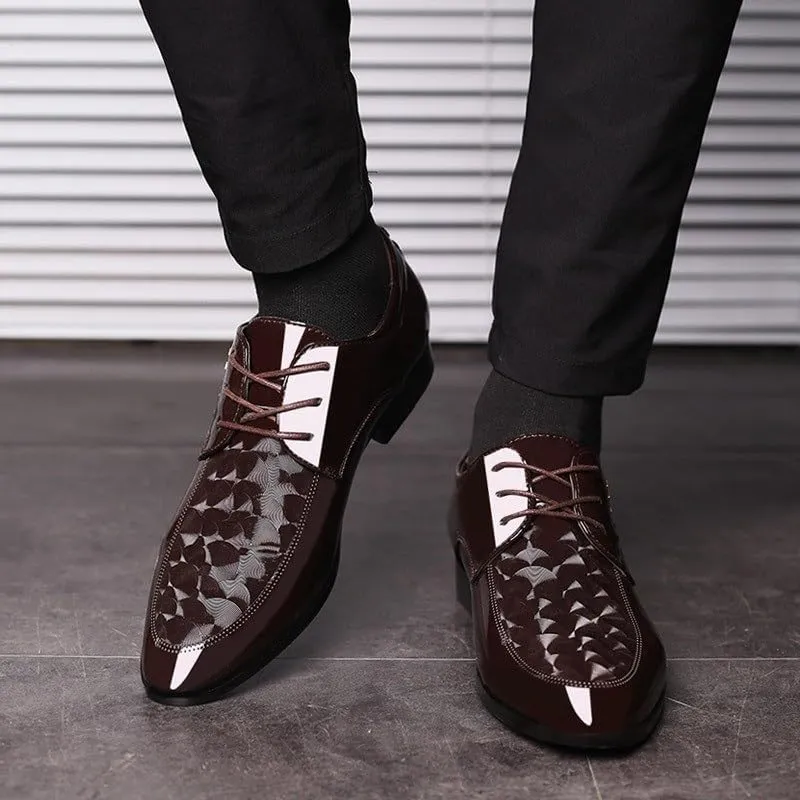 Men's Shiny Patent Leather Dress Shoes Mens Comfortable Tuxedo Shoes Formal Derby Shoes Non-Slip Softsole Walking Oxford Shoes