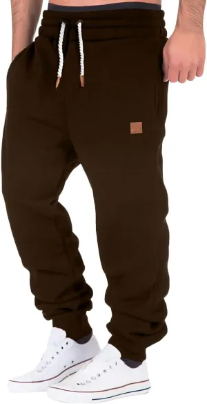 Mens Sweatpants Heavyweight Fleece Cargo Stretch Elastic Waist Workout Jogger Pants Wide Leg Drawstring Trousers