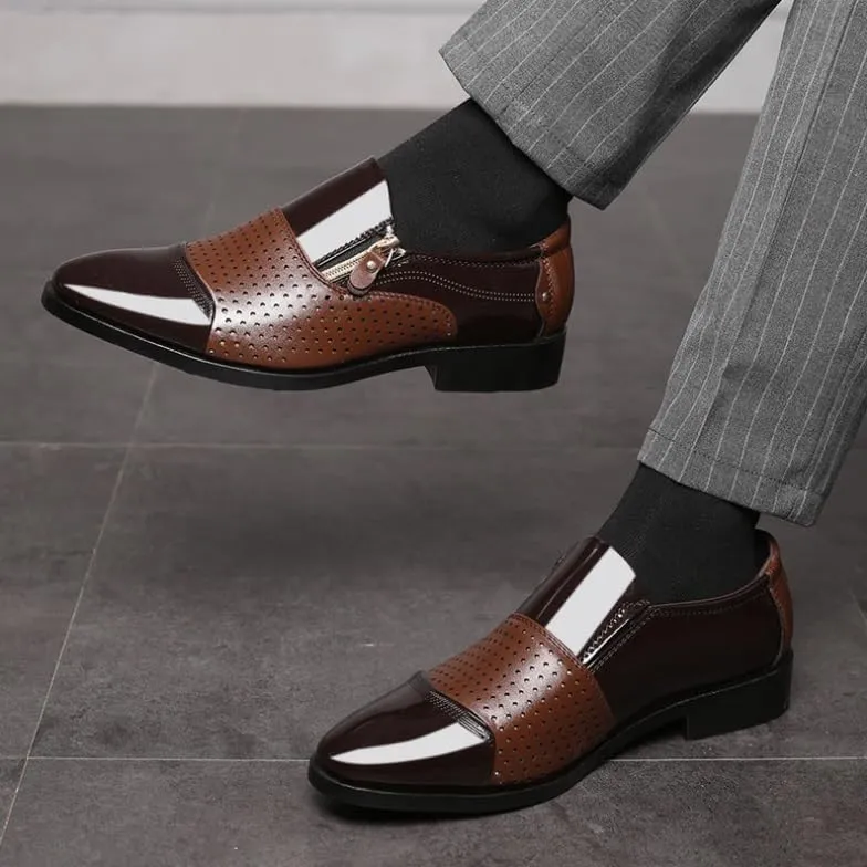Men's Tuxedo Patent Leather Dress Shoes Mens Slip On Retro Classic Formal Business Pointed Toe Oxfords Shoes Non-Slip Softsole Walking Derby Shoes
