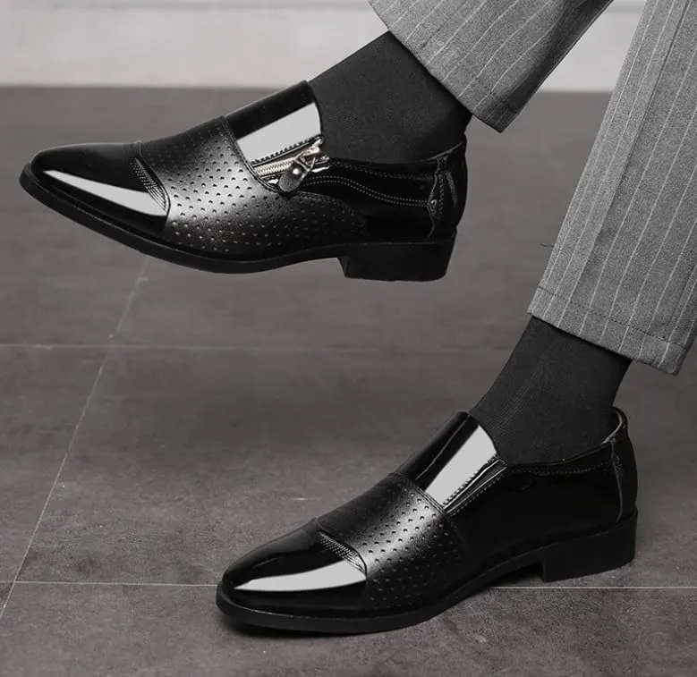 Men's Tuxedo Patent Leather Dress Shoes Mens Slip On Retro Classic Formal Business Pointed Toe Oxfords Shoes Non-Slip Softsole Walking Derby Shoes