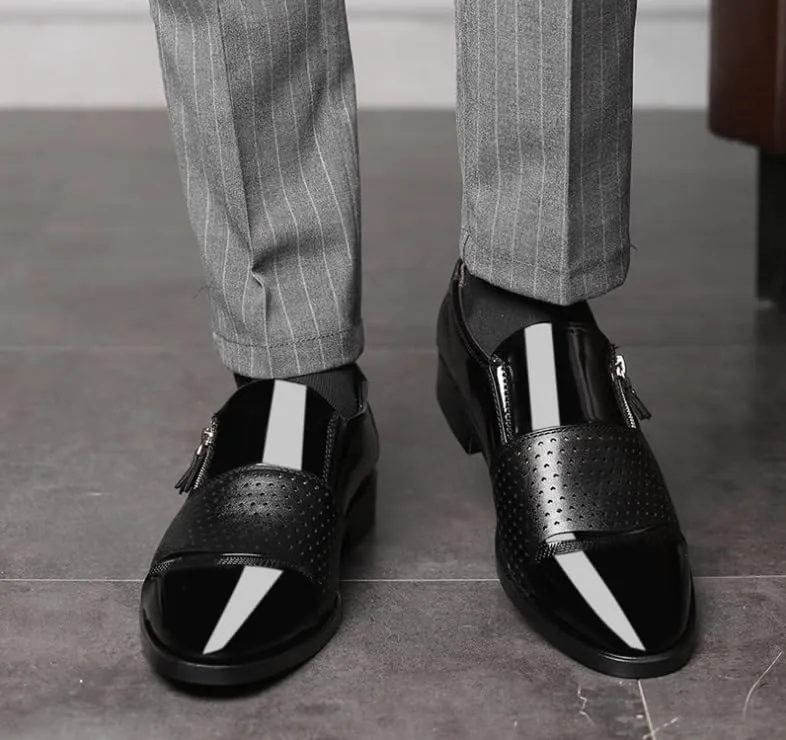 Men's Tuxedo Patent Leather Dress Shoes Mens Slip On Retro Classic Formal Business Pointed Toe Oxfords Shoes Non-Slip Softsole Walking Derby Shoes