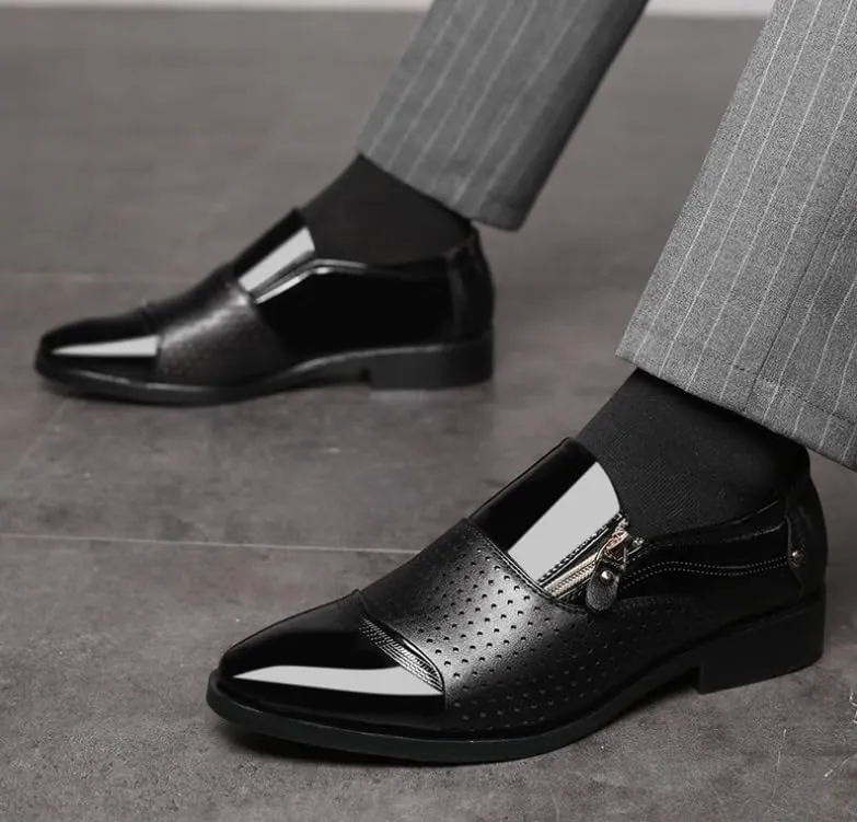 Men's Tuxedo Patent Leather Dress Shoes Mens Slip On Retro Classic Formal Business Pointed Toe Oxfords Shoes Non-Slip Softsole Walking Derby Shoes