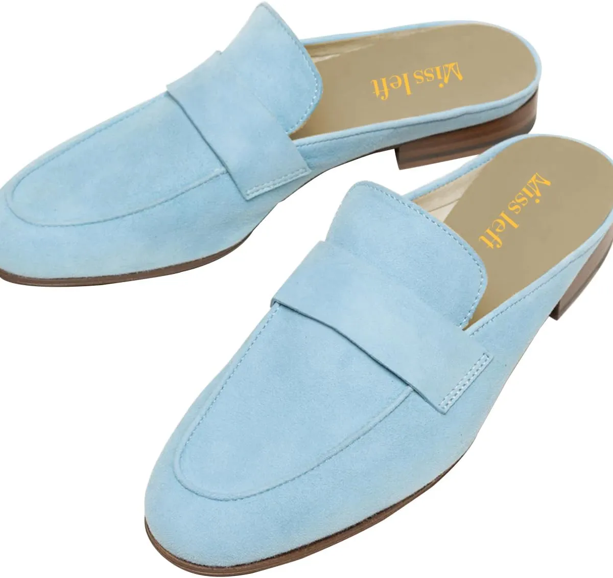 miss left Women Chic Closed Rounded Toe Mule Backless Flats Slip On Slides Low Heeled Casual Walk Shoes Size 4-16 US