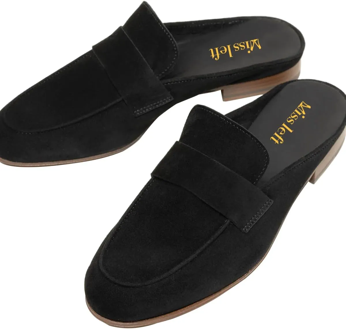 miss left Women Chic Closed Rounded Toe Mule Backless Flats Slip On Slides Low Heeled Casual Walk Shoes Size 4-16 US