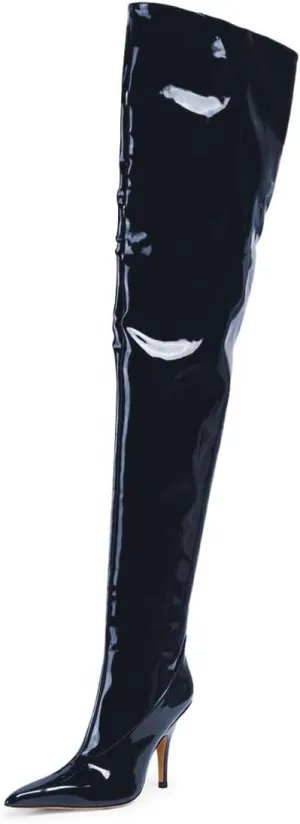 miss left Women Sharp Thigh High Patent Leather Boots Closed Pointy Toe Stiletto High Heels Sexy Fashion Pumps Booties Shoes Size 4-16 US