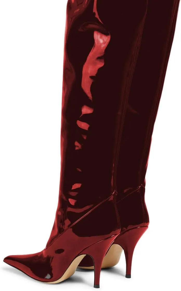 miss left Women Sharp Thigh High Patent Leather Boots Closed Pointy Toe Stiletto High Heels Sexy Fashion Pumps Booties Shoes Size 4-16 US