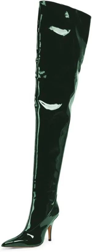 miss left Women Sharp Thigh High Patent Leather Boots Closed Pointy Toe Stiletto High Heels Sexy Fashion Pumps Booties Shoes Size 4-16 US