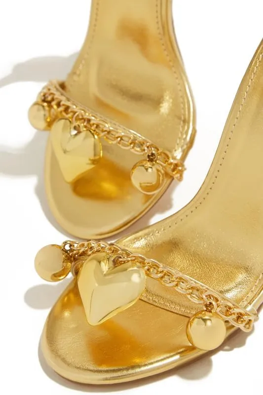 MissHeel Metallic Heels with Heart and Ball Pendants Ankle Strap Open Toe Sandals