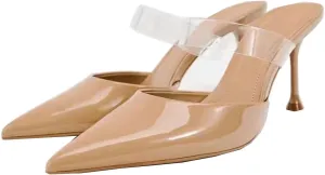 MRKEWUNEY Heeled Mules for Women Metallic Slip On Mules Backless Stiletto Heels