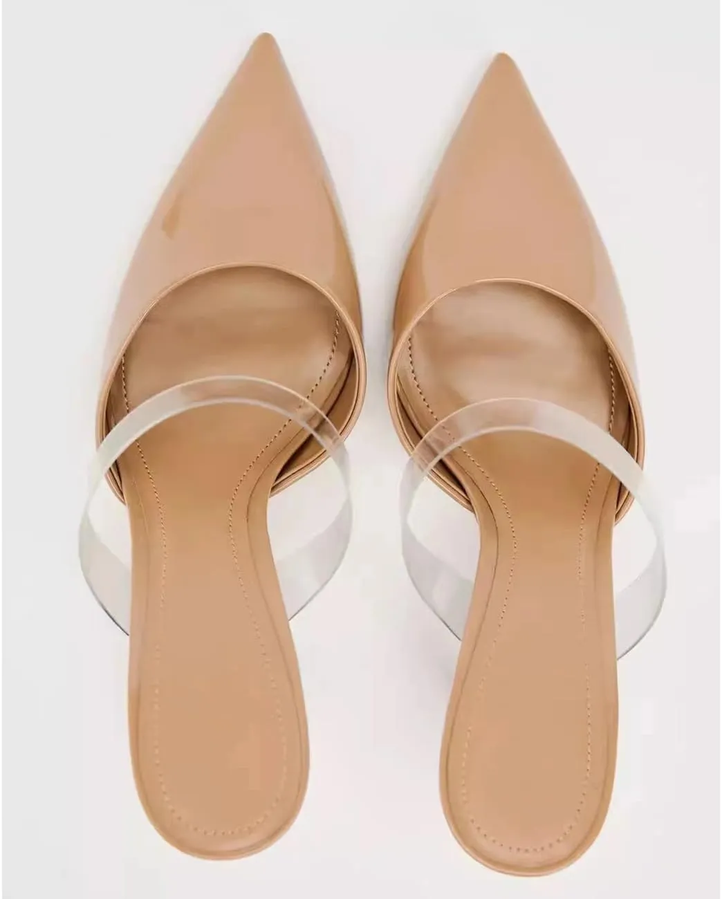 MRKEWUNEY Heeled Mules for Women Metallic Slip On Mules Backless Stiletto Heels
