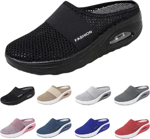 Mules for Women 2025 Summer Slip On Closed Toe Shoes Wide Width Clogs Mesh Slippers Air Cushion Orthopedic Diabetic Walking Shoes Backless Breathable Sneakers with Arch-Support Beach Sandals