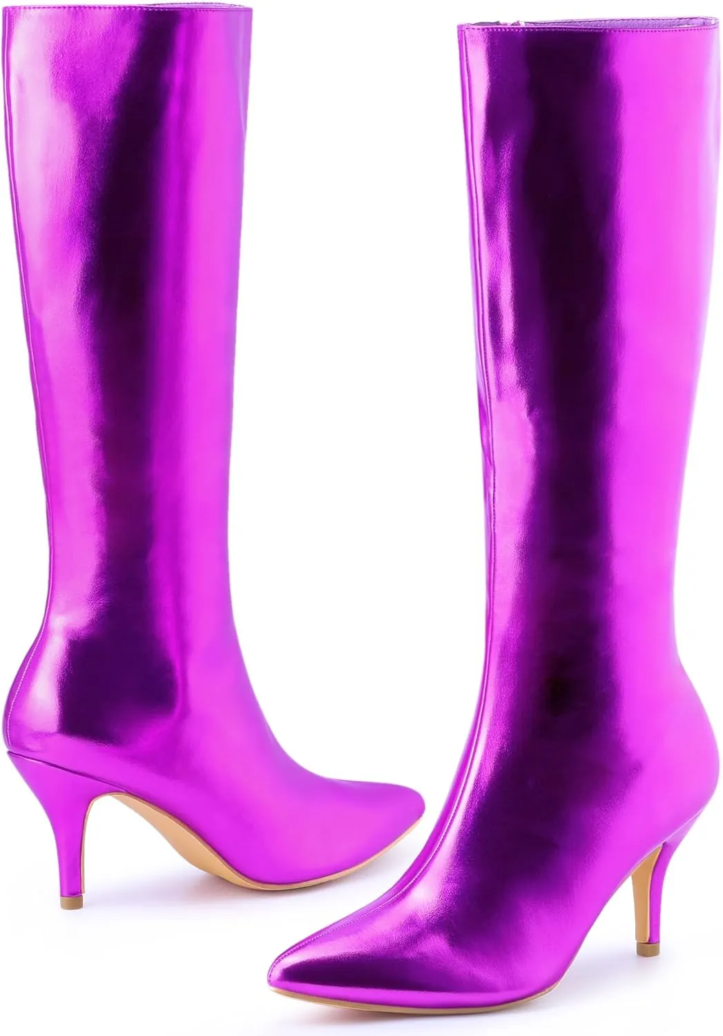 Perphy Pointed Toe Stiletto Heels Metallic Knee High Boots for Women