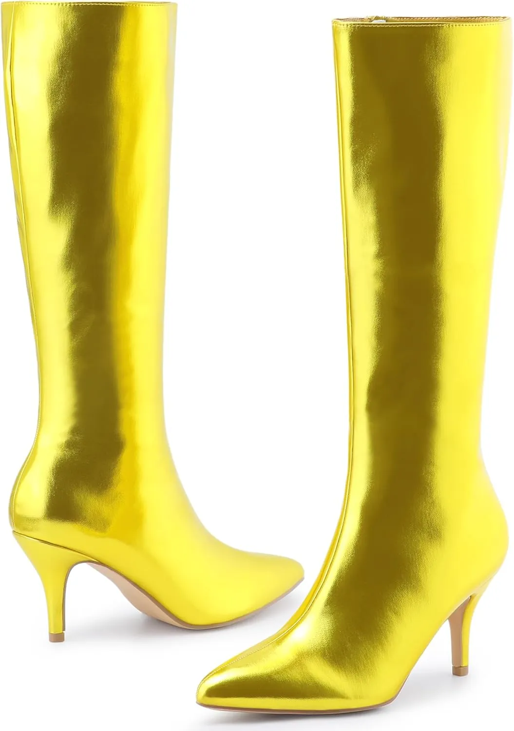 Perphy Pointed Toe Stiletto Heels Metallic Knee High Boots for Women