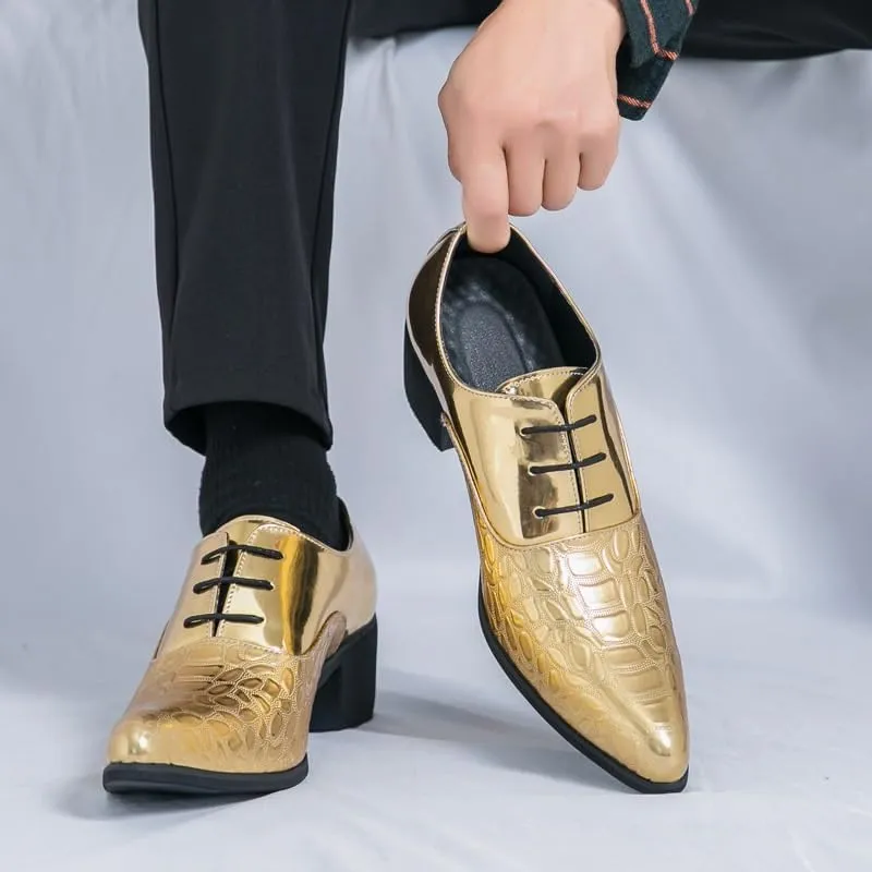 Retro Brogue Dress Shoes Men Luxury Pointed Lace-up Shoes Men High Heels Oxford Man Leather Wedding Suit Shoes Elegant Shoes for Men