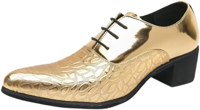 Retro Brogue Dress Shoes Men Luxury Pointed Lace-up Shoes Men High Heels Oxford Man Leather Wedding Suit Shoes Elegant Shoes for Men