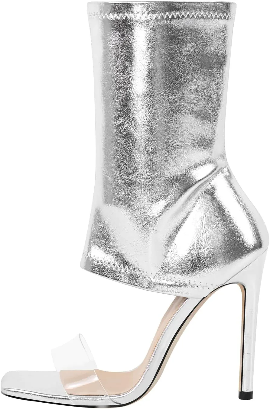 richealnini Sexy Square Toe Clear Heel Sandals with Stiletto Heels Fashion Wedding Outside Dress