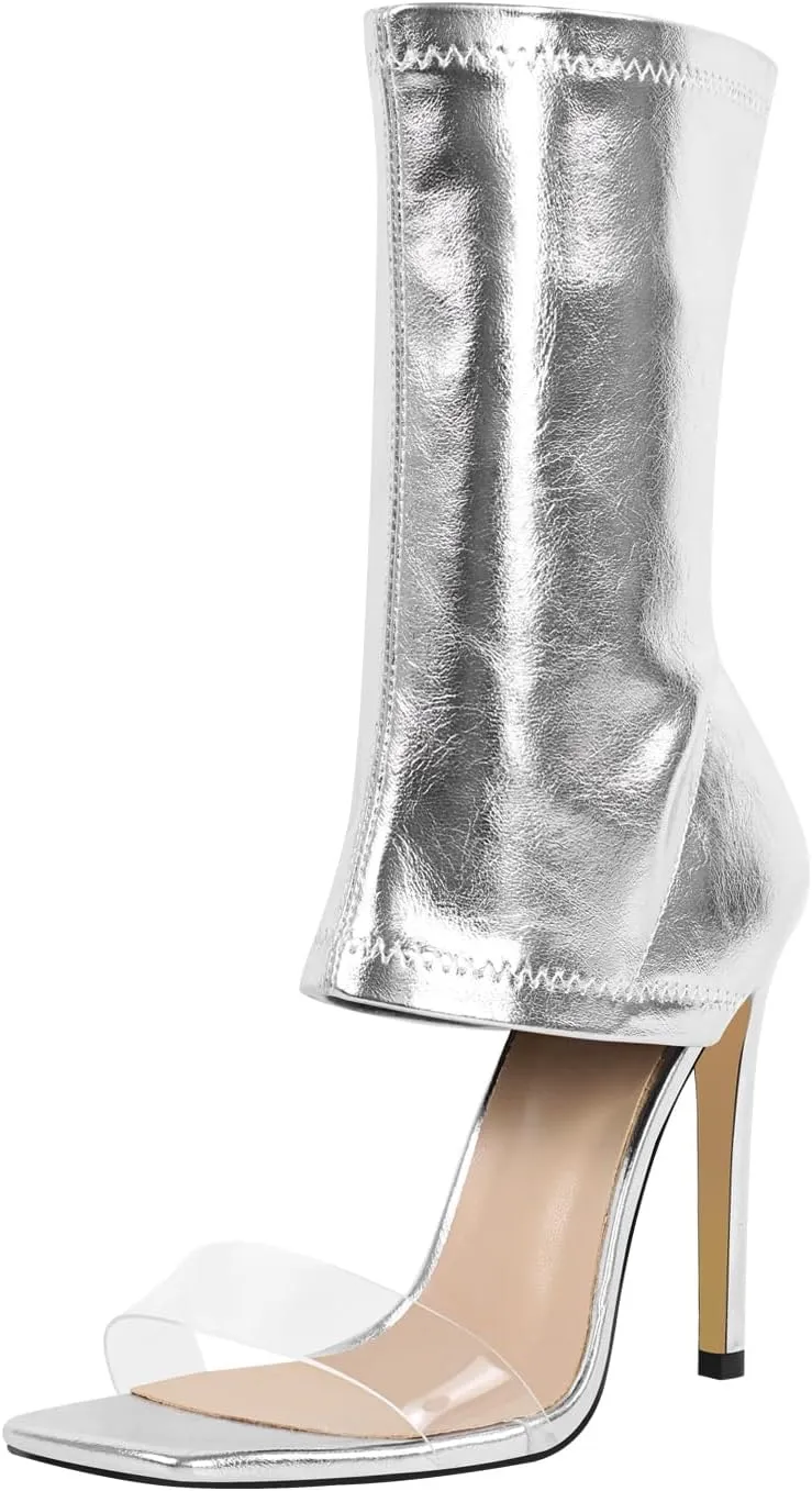 richealnini Sexy Square Toe Clear Heel Sandals with Stiletto Heels Fashion Wedding Outside Dress