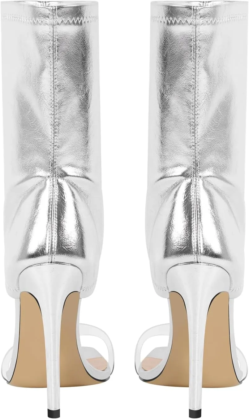richealnini Sexy Square Toe Clear Heel Sandals with Stiletto Heels Fashion Wedding Outside Dress