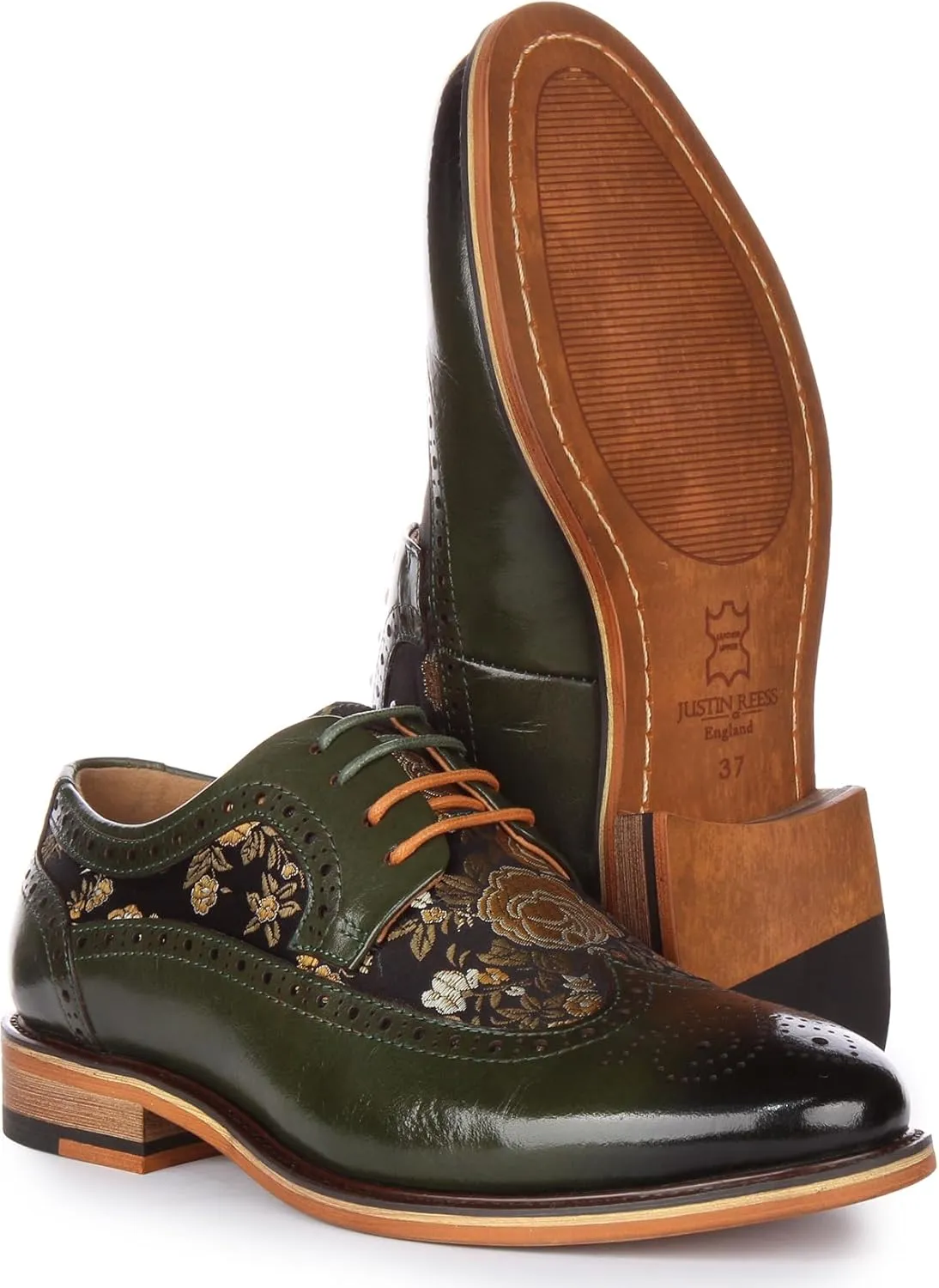 Ross W Women's Lace Up Leather Floral Brogue Shoes