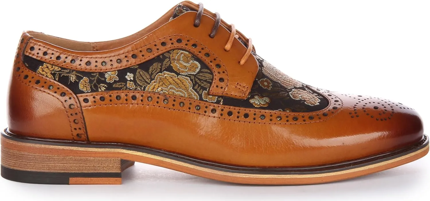 Ross W Women's Lace Up Leather Floral Brogue Shoes