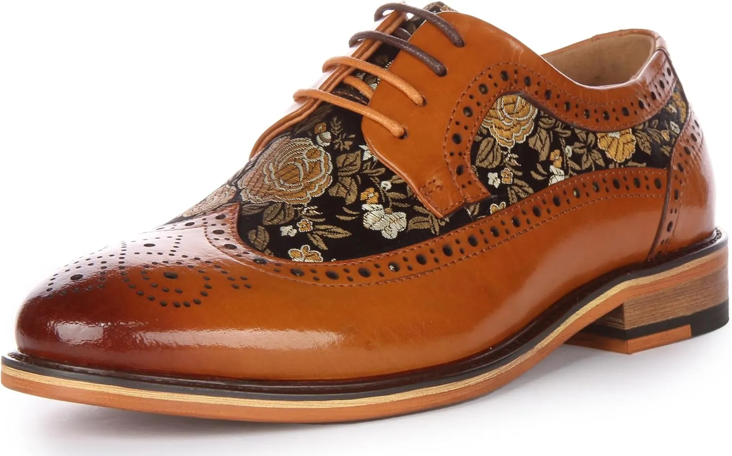 Ross W Women's Lace Up Leather Floral Brogue Shoes