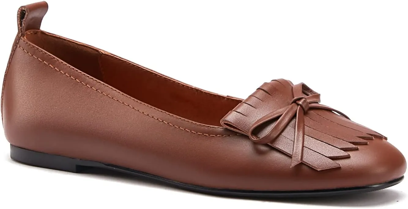 SHODENSE Women Slip On Round Toe Flat Shoes Bow Fringe Ballet Flats Comfortable 0.5” Flat Heels Penny Loafers Tassel Closed Toe Dress Shoes Office Work Party Vintage Casual Driver Flats 4-11 M US