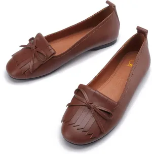 SHODENSE Women Slip On Round Toe Flat Shoes Bow Fringe Ballet Flats Comfortable 0.5” Flat Heels Penny Loafers Tassel Closed Toe Dress Shoes Office Work Party Vintage Casual Driver Flats 4-11 M US