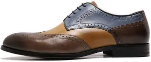 Single Season Oxford Dress Shoes for Men Lace Up Derby Shoes Brogue Embossed Wing-tip Round Toe Cowhide Rubber Sole Slip Resistant Low Top Non Slip Anti-Slip Very Popular Among Young peop