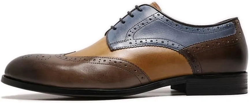 Single Season Oxford Dress Shoes for Men Lace Up Derby Shoes Brogue Embossed Wing-tip Round Toe Cowhide Rubber Sole Slip Resistant Low Top Non Slip Anti-Slip Very Popular Among Young peop