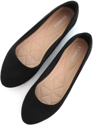 Stunner Women Cute Slip-On Ballet Shoes Soft Solid Classic Pointed Toe Flats Dressy Upgrade Black 41