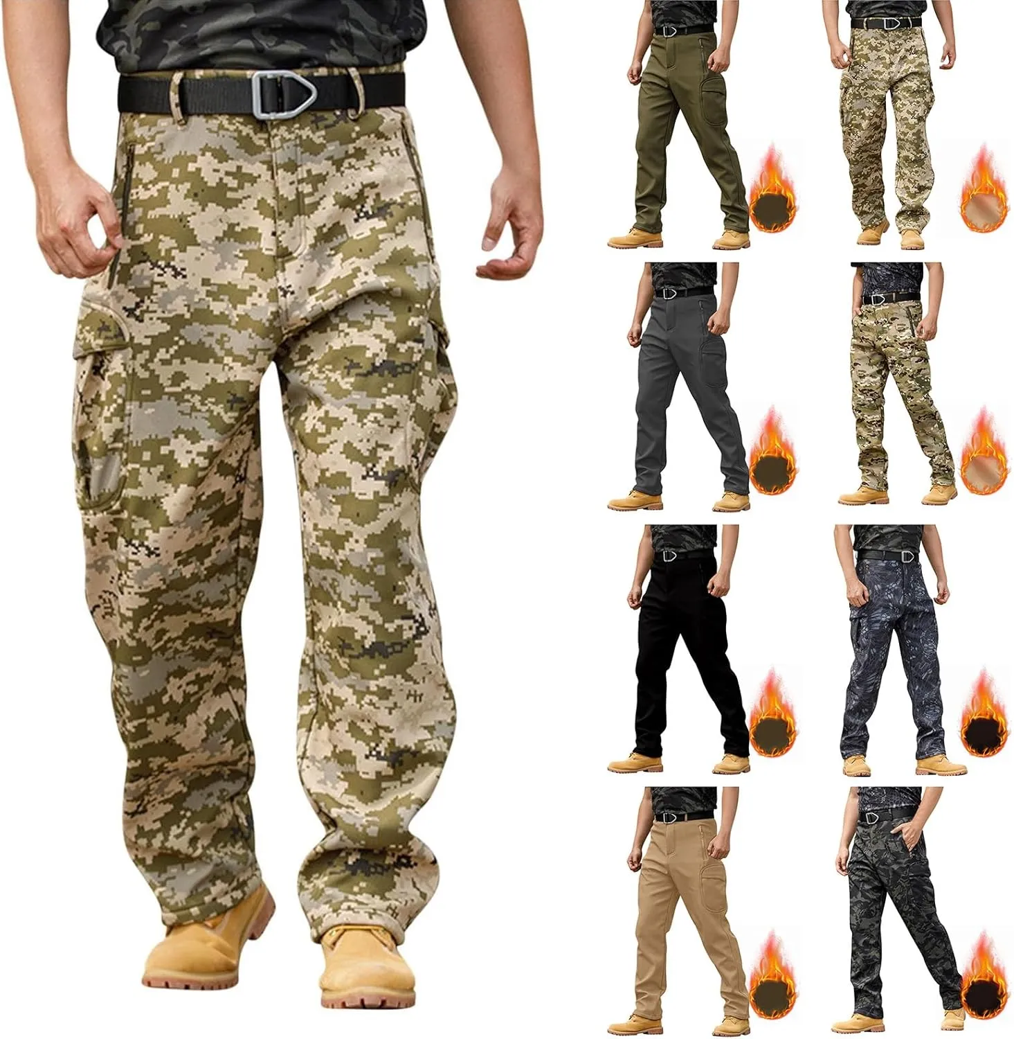 Tactical Cargo Pants for Men Flex Ripstop Waterproof Work Pants Outdoor Hiking Camping Thermal Flexcamo Combat Pants