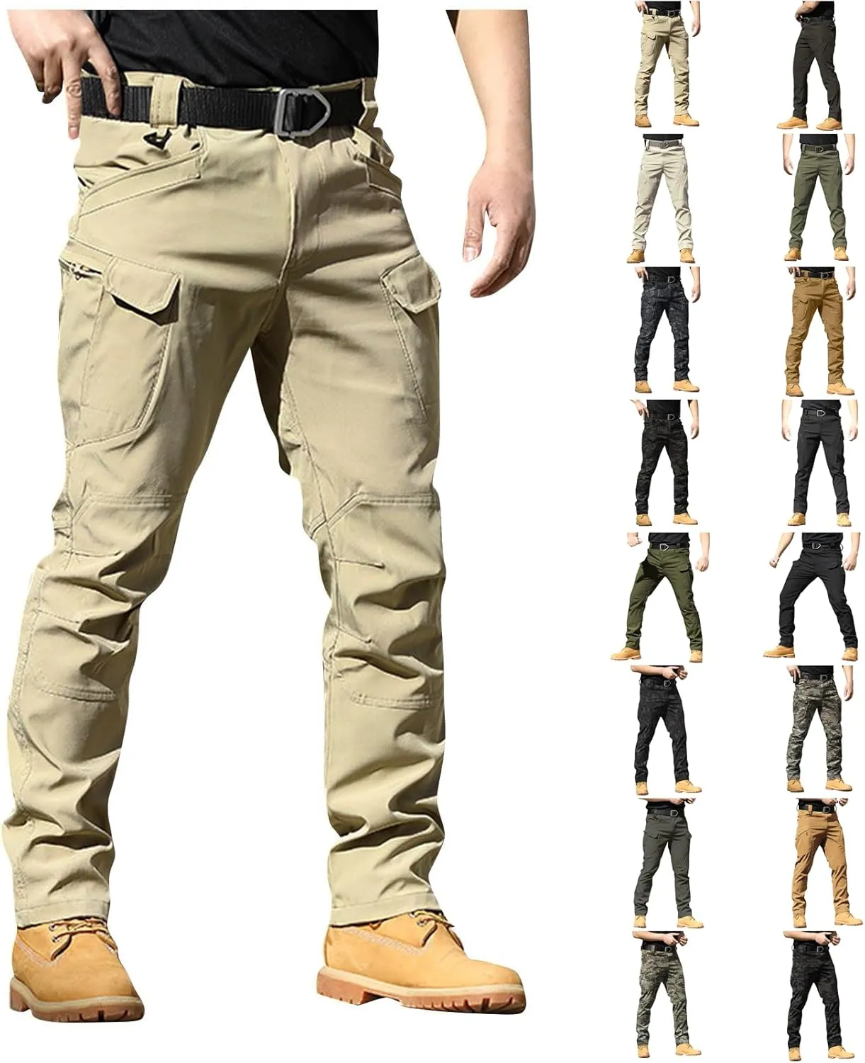 Tactical Pants for Men Ripstop Flex Camo Waterproof Hiking Cargo Pants Lightweight Stretchy Work Pant Multi Pockets
