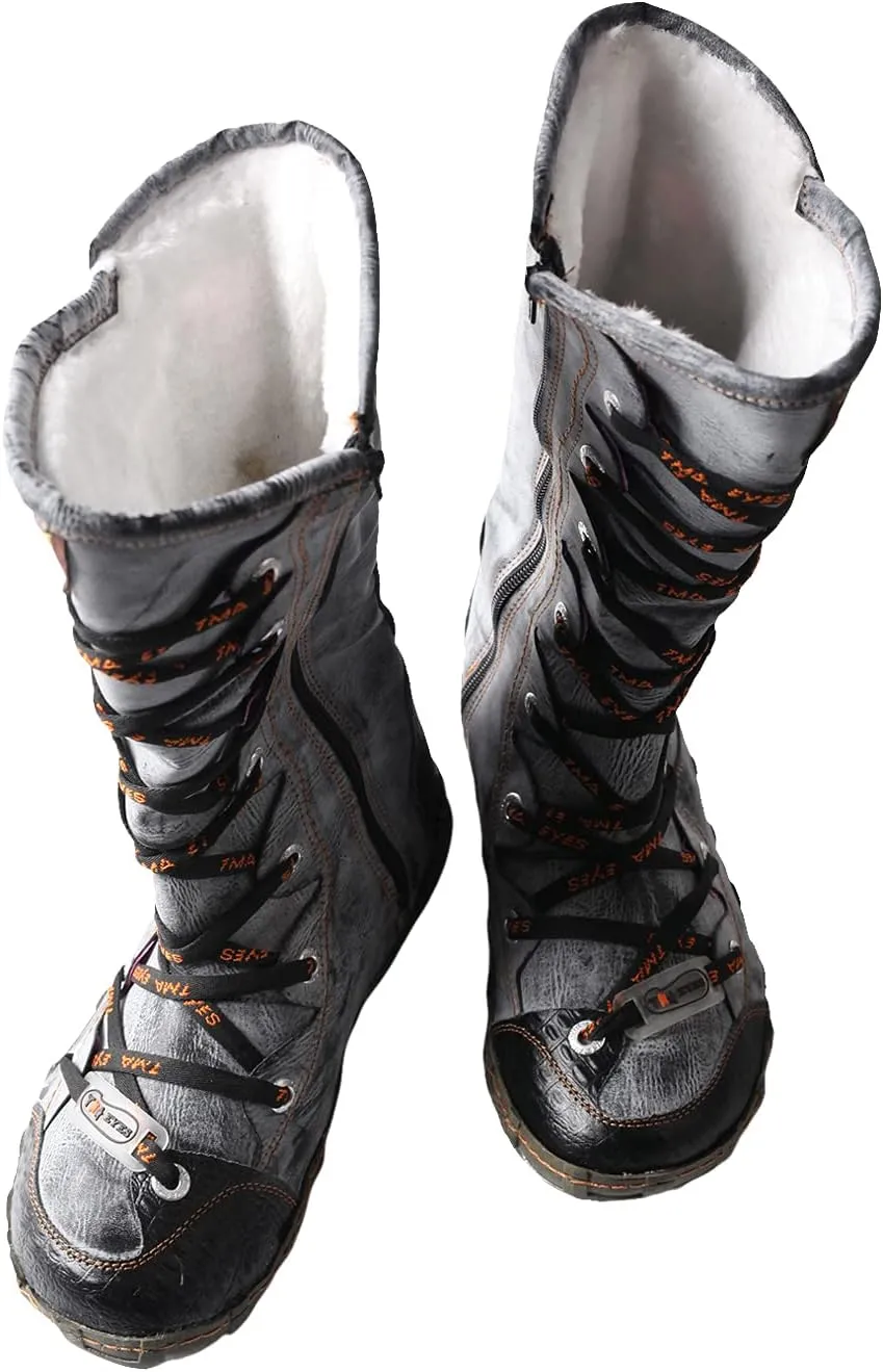 TMA EYES Long Washed Contrast-Stitch Lace Eyes Side Zipper Women's Boots